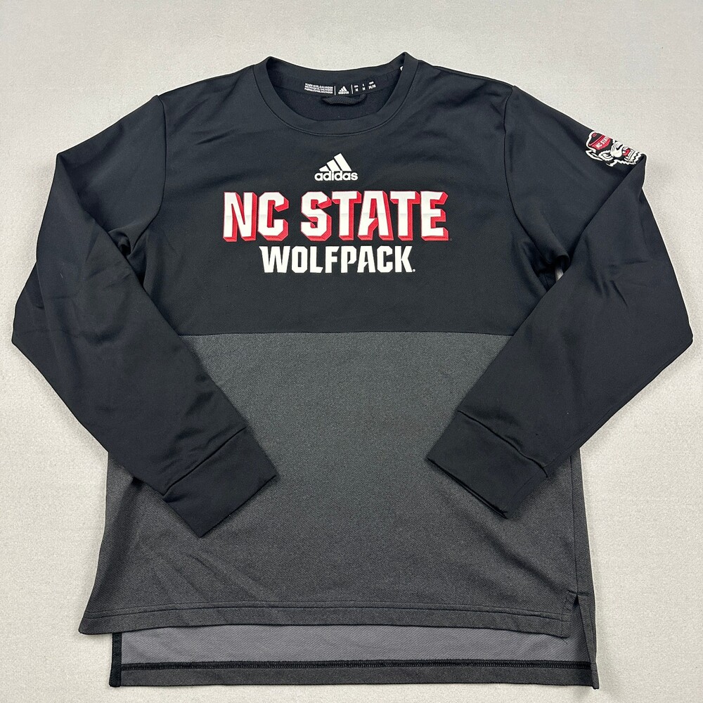 NC State Wolfpack Sweater Men Medium Black GrayAdidas Crewneck Pullover NCAA M